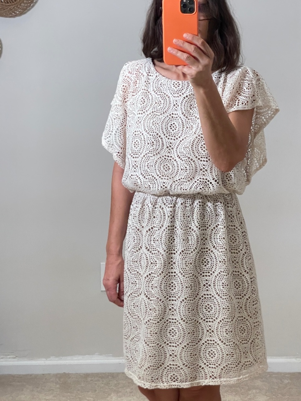 Emma & Michele crochet ivory short romantic ruffled dress women 6